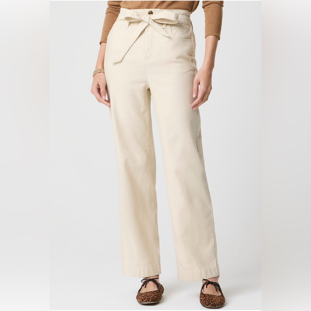 J. Crew Factory Twill Paper-bag Full-length Pants in Cream Ivory Sz. 2 NEW CL241